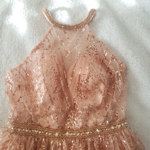 Rose Gold Halter Sequin Long Prom Dress size 3/4 - Picture 3 of 7